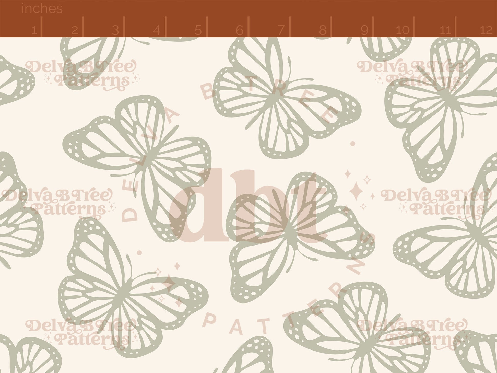 Sage green and off white butterflies seamless pattern scale digital file for small shops that make handmade products in small batches.