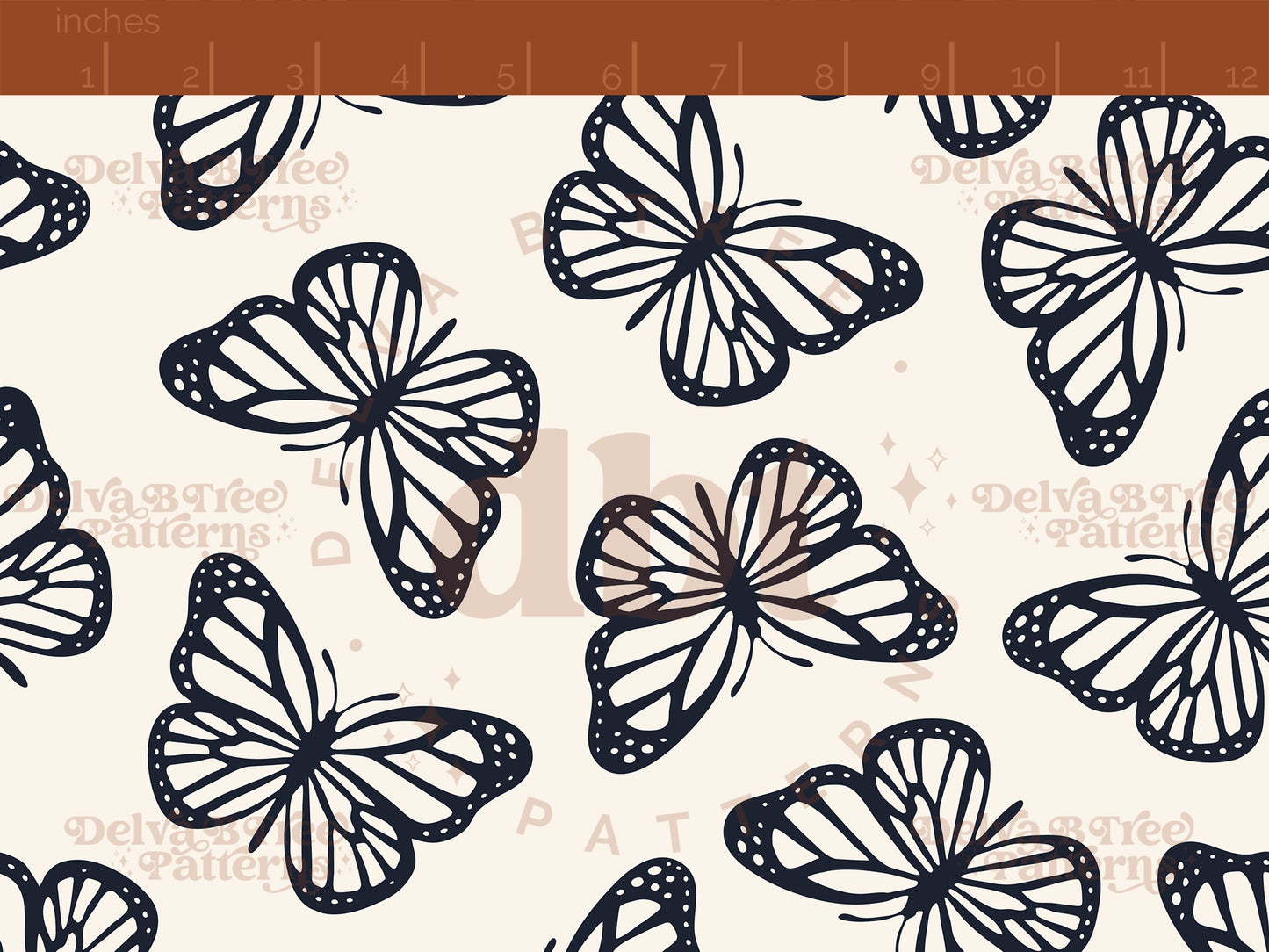 Oxford navy blue and off white butterflies seamless pattern scale digital file for small shops that make handmade products in small batches.