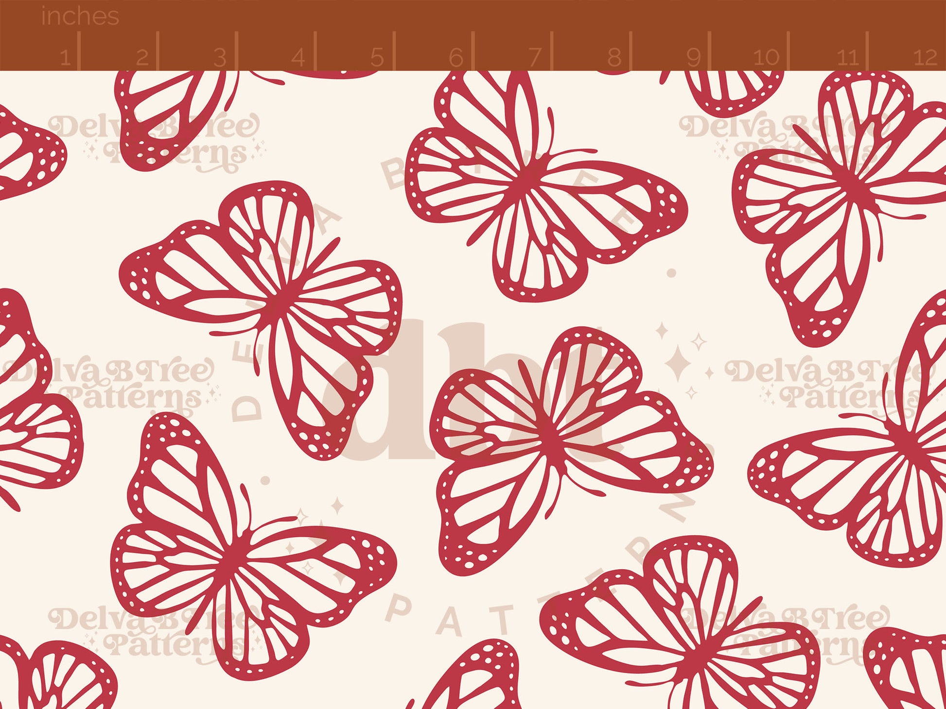 Watermelon red and off white butterflies seamless pattern scale digital file for small shops that make handmade products in small batches.