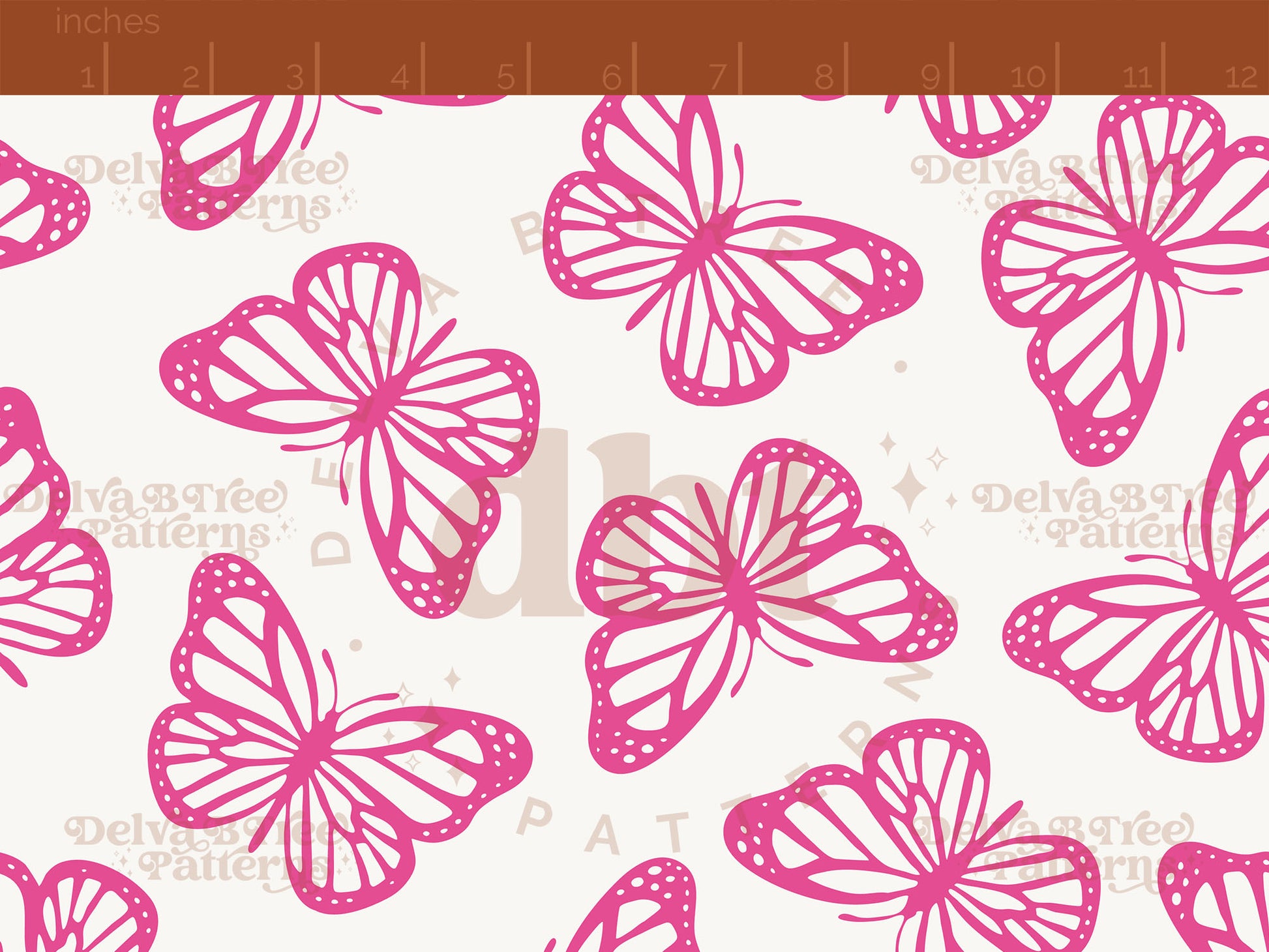 Preppy hot pink and white butterflies seamless pattern scale digital file for small shops that make handmade products in small batches.