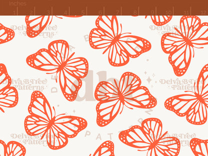 Preppy orange and white butterflies seamless pattern scale digital file for small shops that make handmade products in small batches.