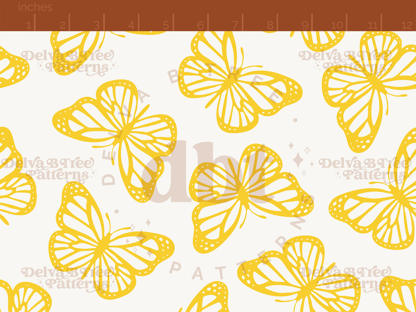 Preppy yellow and white butterflies seamless pattern scale digital file for small shops that make handmade products in small batches.