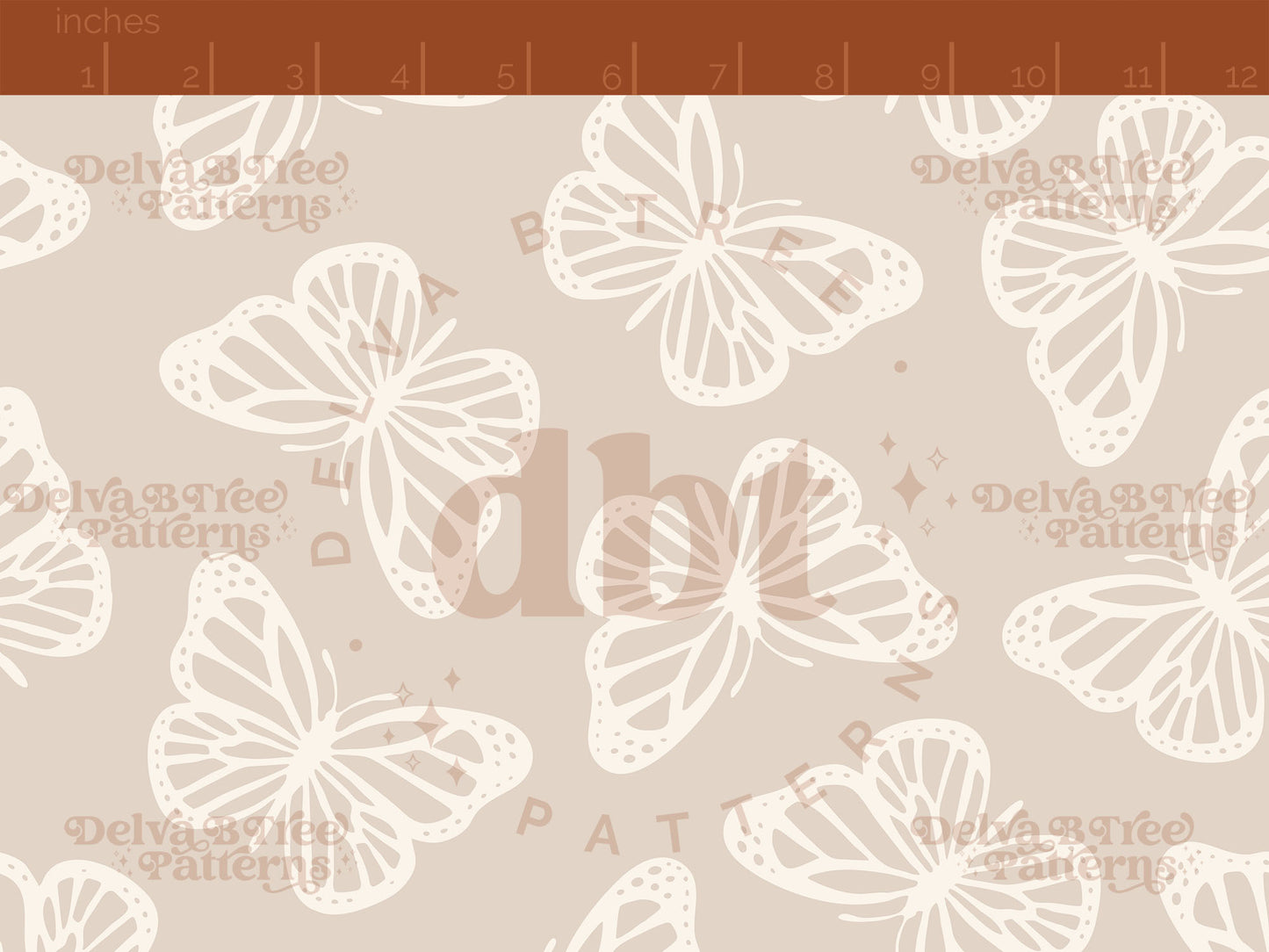 Neutral tan and off white butterflies seamless pattern scale digital file for small shops that make handmade products in small batches.