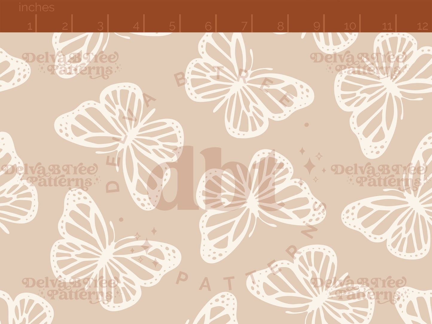 Tan and off white butterflies seamless pattern scale digital file for small shops that make handmade products in small batches.