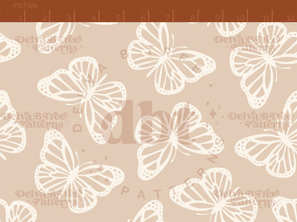 Tan and off white butterflies seamless pattern scale digital file for small shops that make handmade products in small batches.