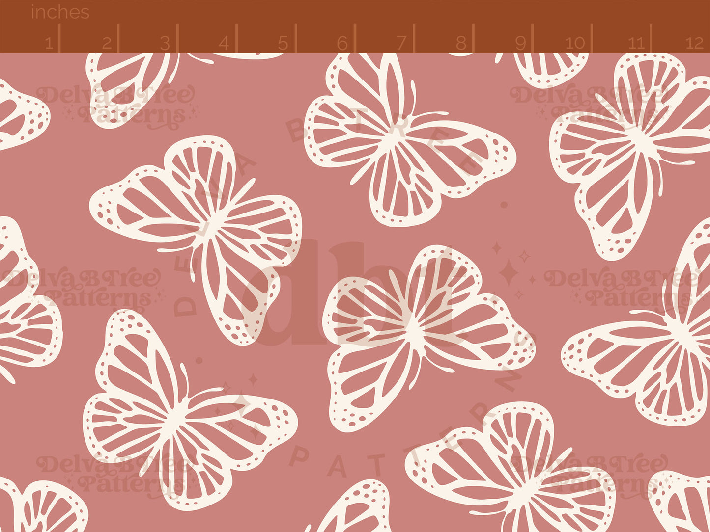 Old rose pink and off white butterflies seamless pattern scale digital file for small shops that make handmade products in small batches.