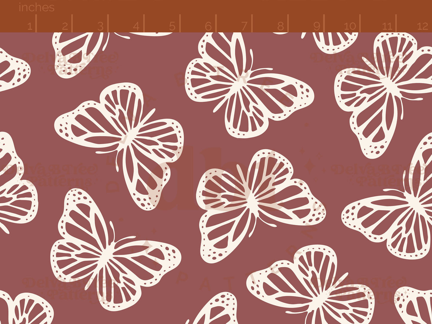 Rose taupe / muted maroon and off white butterflies seamless pattern scale digital file for small shops that make handmade products in small batches.