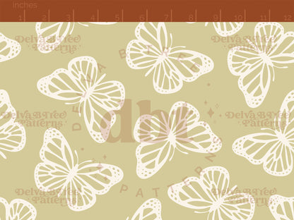 Dusty yellow and off white butterflies seamless pattern scale digital file for small shops that make handmade products in small batches.