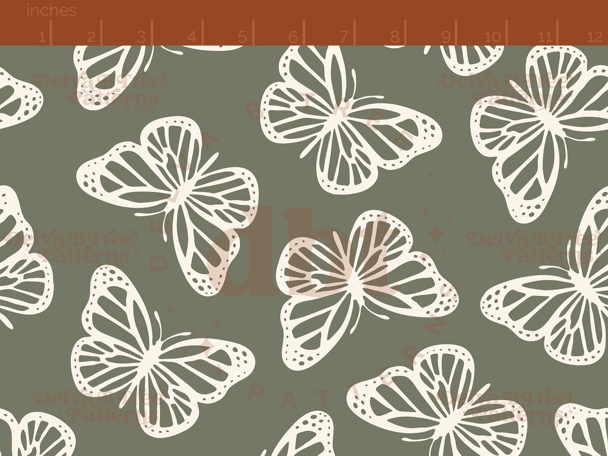 Camouflage green and off white butterflies seamless pattern scale digital file for small shops that make handmade products in small batches.