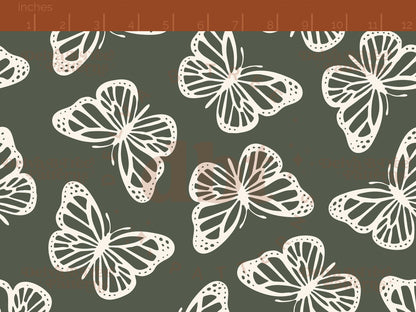 Dark thyme green and off white butterflies seamless pattern scale digital file for small shops that make handmade products in small batches.