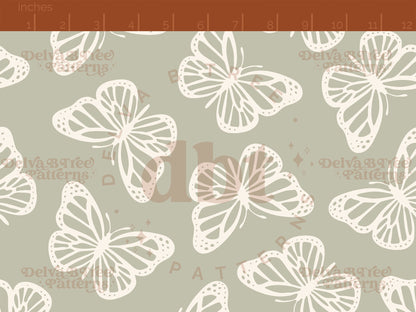 Sage green and off white butterflies seamless pattern scale digital file for small shops that make handmade products in small batches.