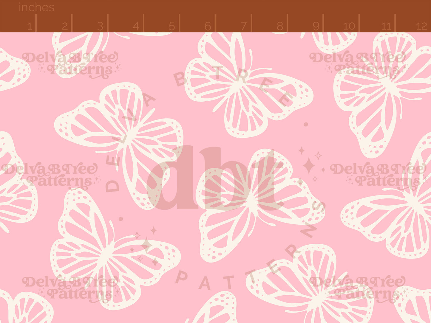 Pink and off white butterflies seamless pattern scale digital file for small shops that make handmade products in small batches.