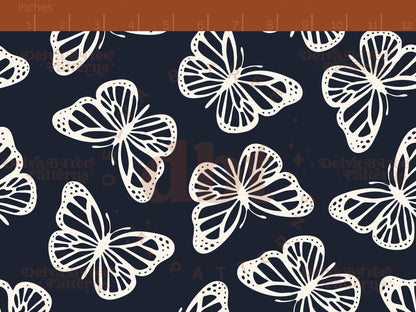 Oxford navy blue and off white butterflies seamless pattern scale digital file for small shops that make handmade products in small batches.