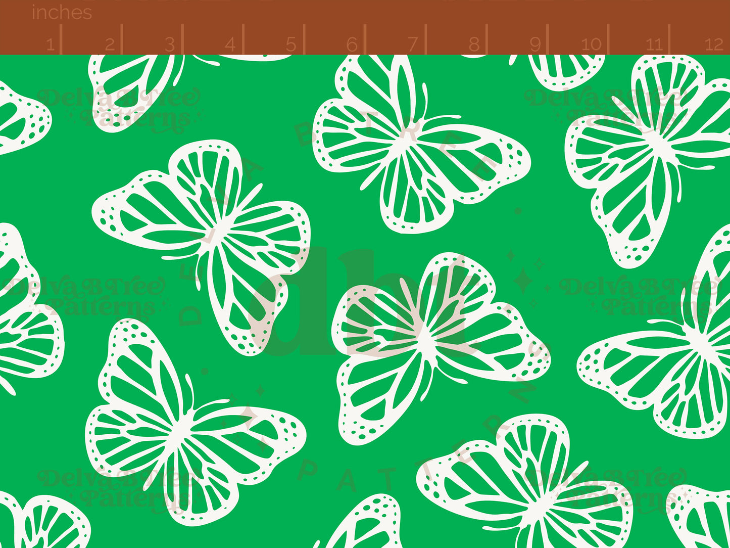 Preppy green and white butterflies seamless pattern scale digital file for small shops that make handmade products in small batches.