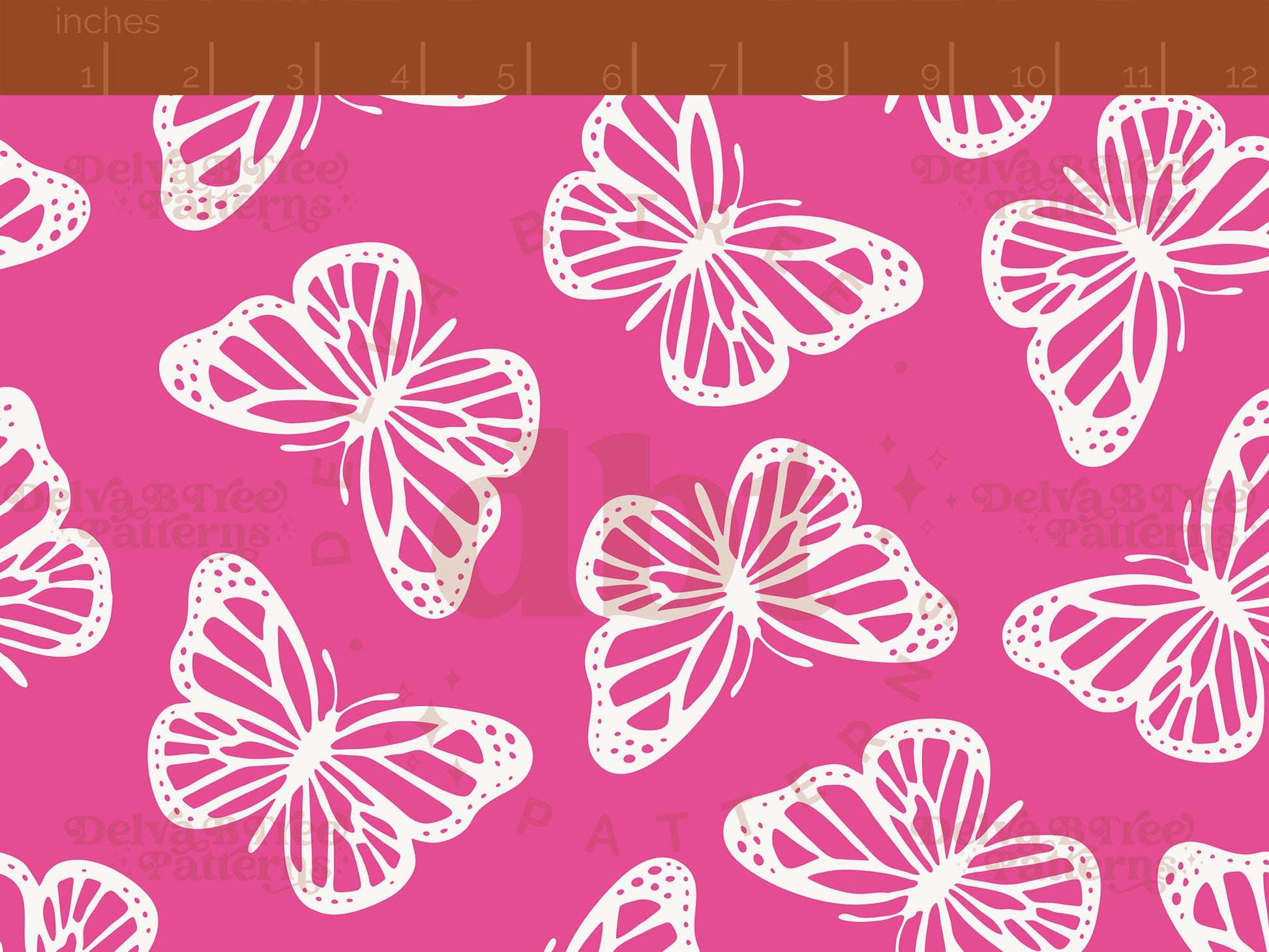 Preppy hot pink and white butterflies seamless pattern scale digital file for small shops that make handmade products in small batches.