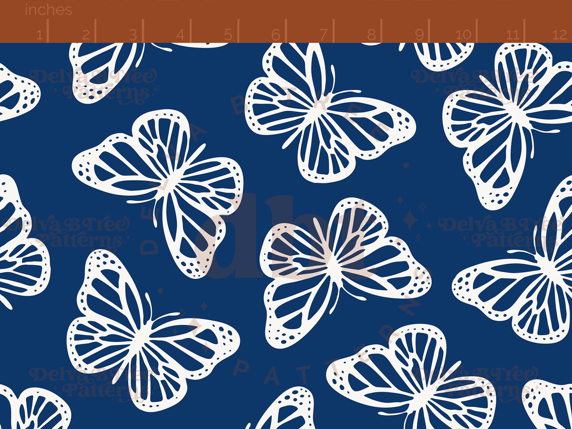 Preppy teal blue and white butterflies seamless pattern scale digital file for small shops that make handmade products in small batches.