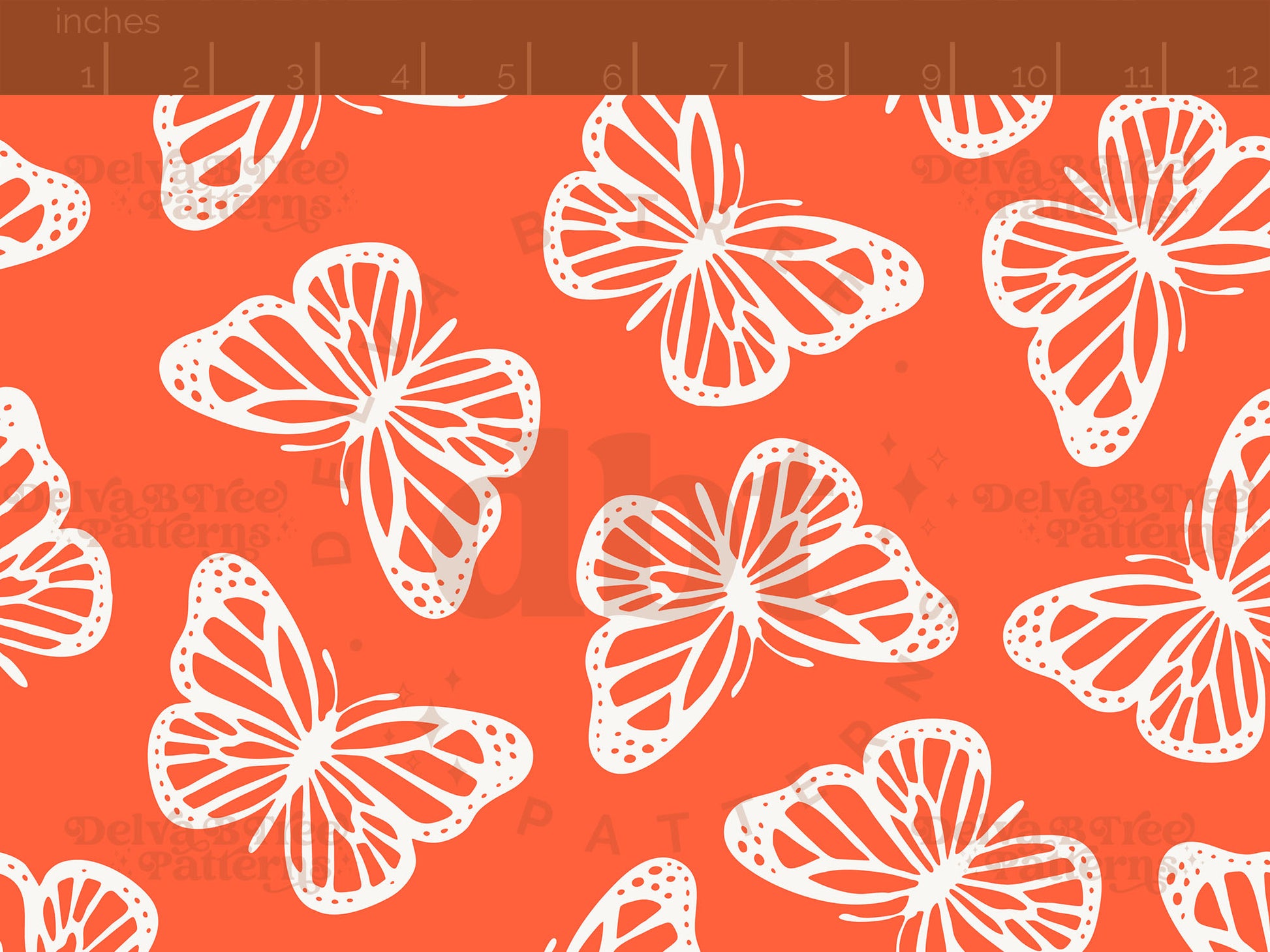 Preppy orange and white butterflies seamless pattern scale digital file for small shops that make handmade products in small batches.