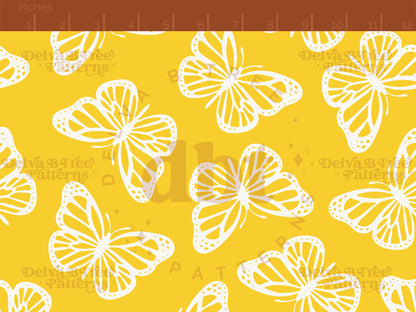 Preppy yellow and white butterflies seamless pattern scale digital file for small shops that make handmade products in small batches.