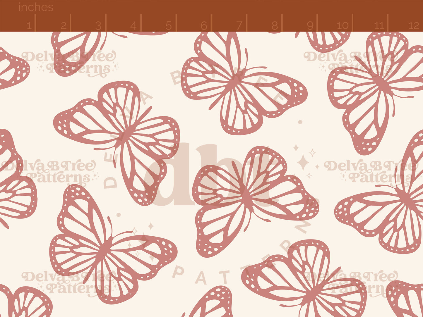 Old rose pink and off white butterflies seamless pattern scale digital file for small shops that make handmade products in small batches.