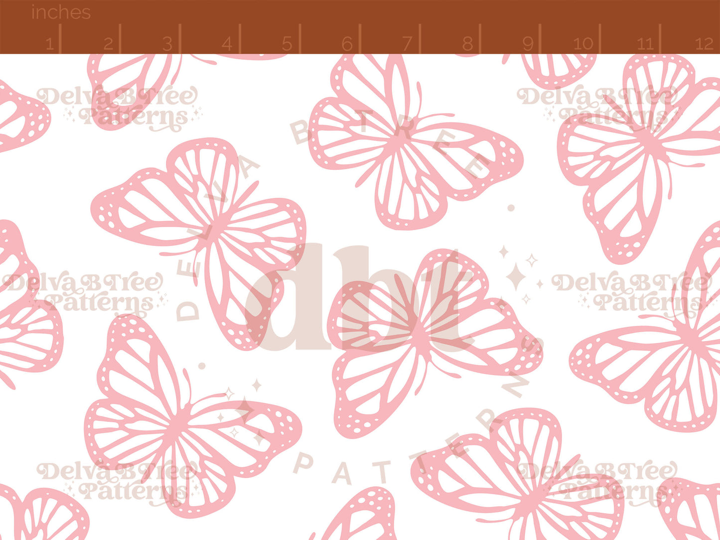 Faded pastel pink and white butterflies seamless pattern scale digital file for small shops that make handmade products in small batches.