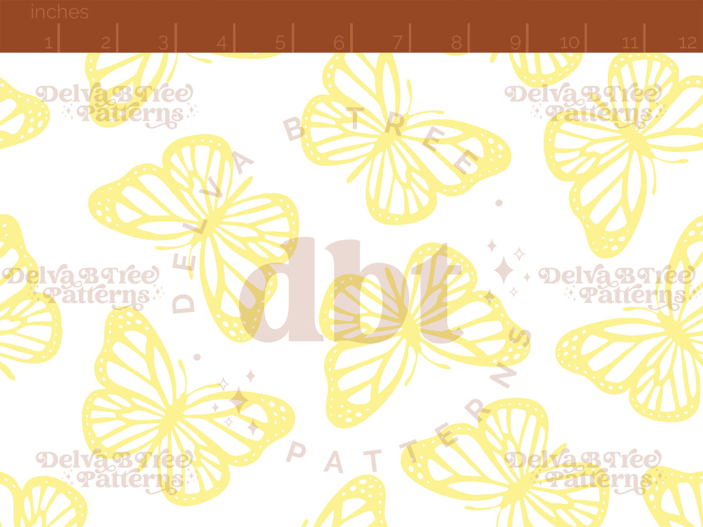 Faded pastel yellow and white butterflies seamless pattern scale digital file for small shops that make handmade products in small batches.