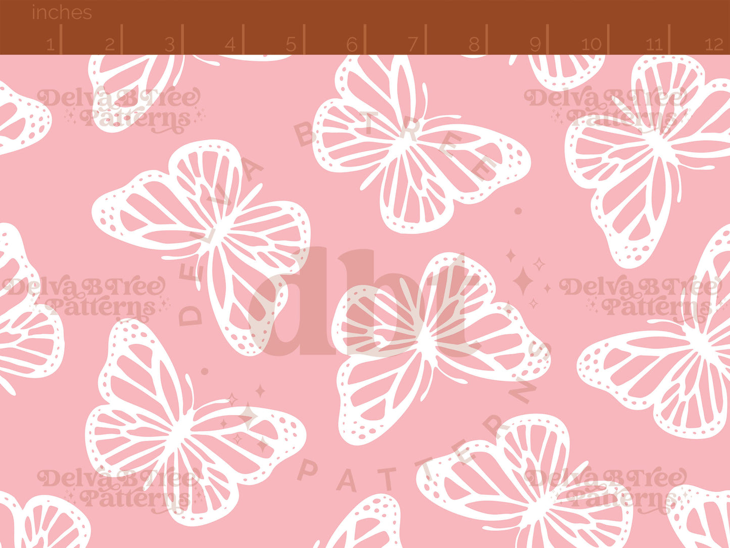 Faded pastel pink and white butterflies seamless pattern scale digital file for small shops that make handmade products in small batches.