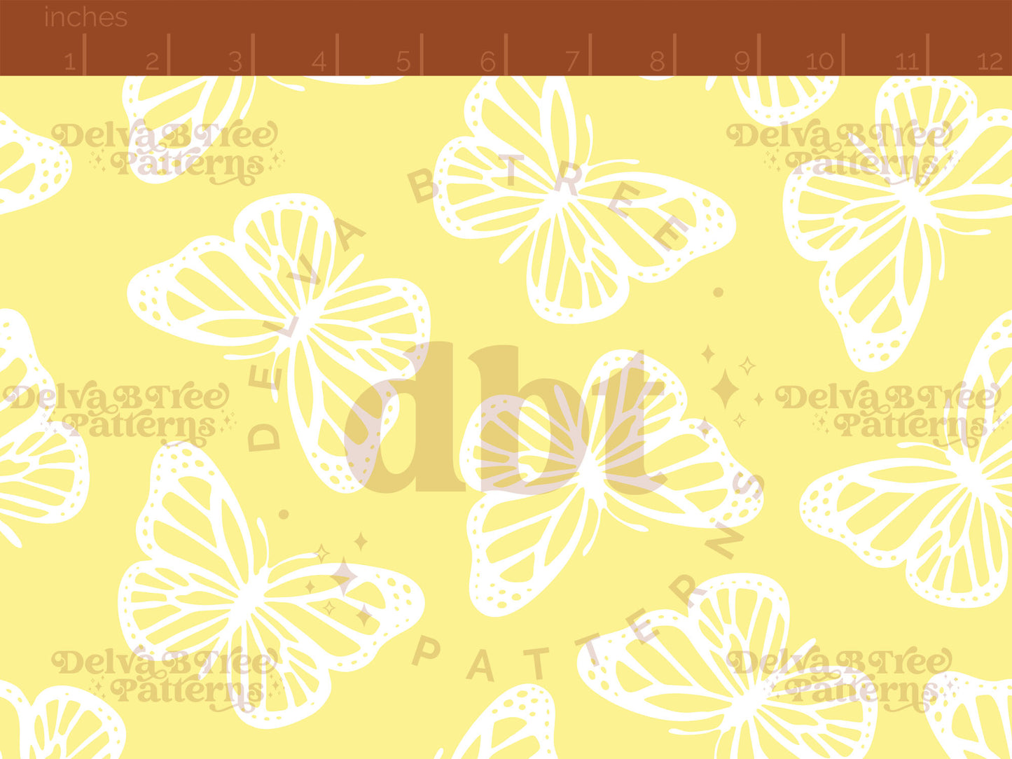 Faded pastel yellow and white butterflies seamless pattern scale digital file for small shops that make handmade products in small batches.