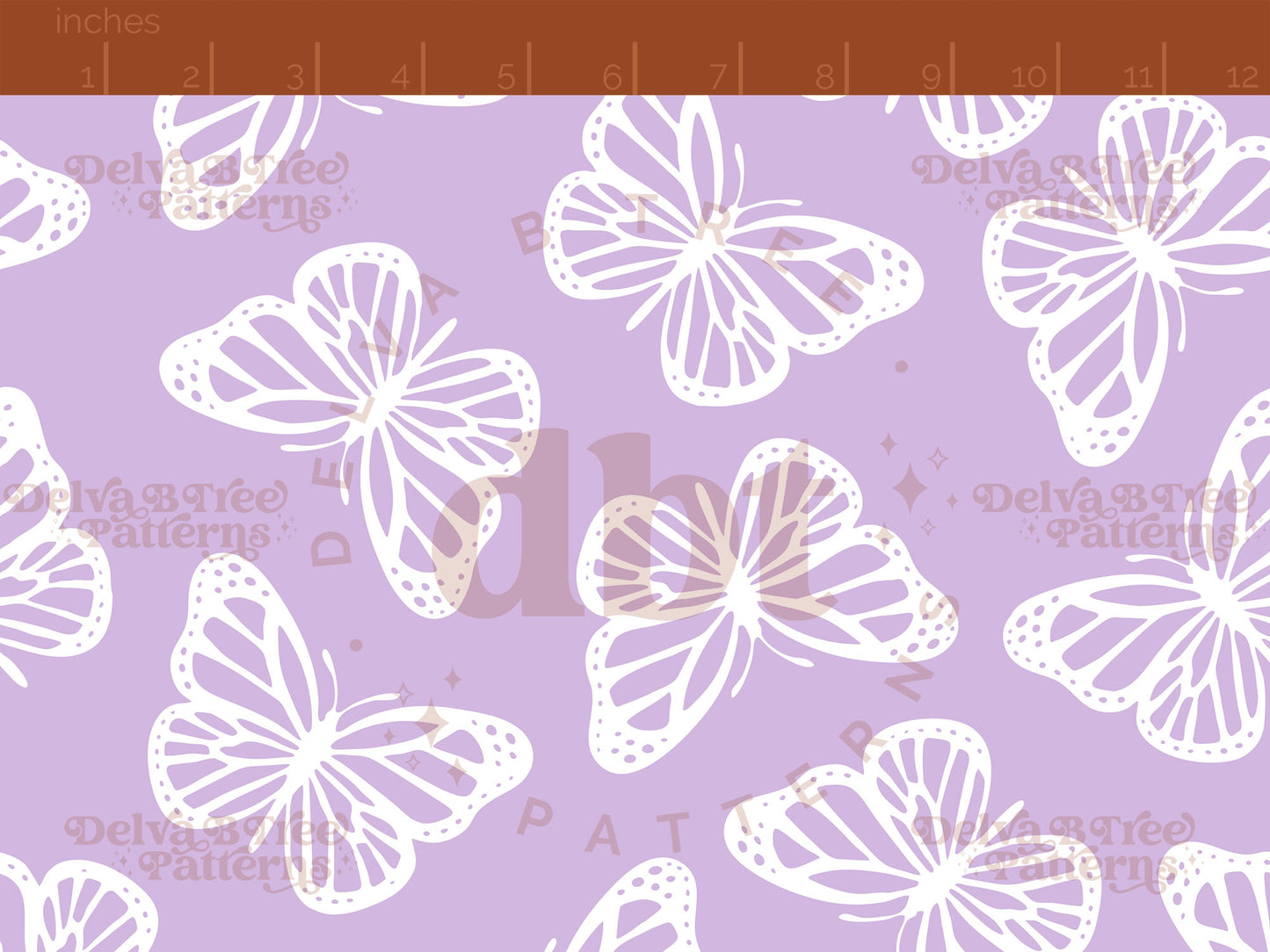 Faded pastel purple and white butterflies seamless pattern scale digital file for small shops that make handmade products in small batches.