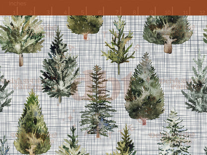 Watercolor Christmas Tree Farm seamless pattern digital file for small shops that make handmade products in small batches.