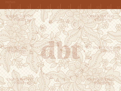 Neutral Tan flowers, leaves and faux lace netting on an off white / ivory / cream background seamless pattern scale digital file for small shops that make handmade products in small batches.