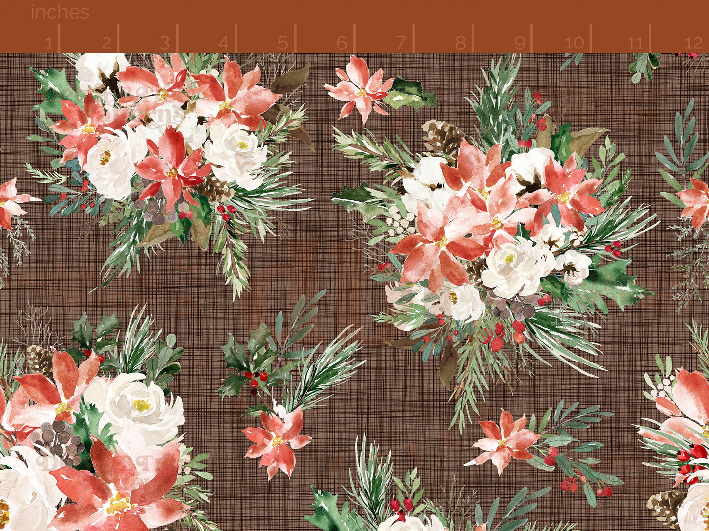 Watercolor Winter Holiday Flowers seamless pattern digital file for small shops that make handmade products in small batches.