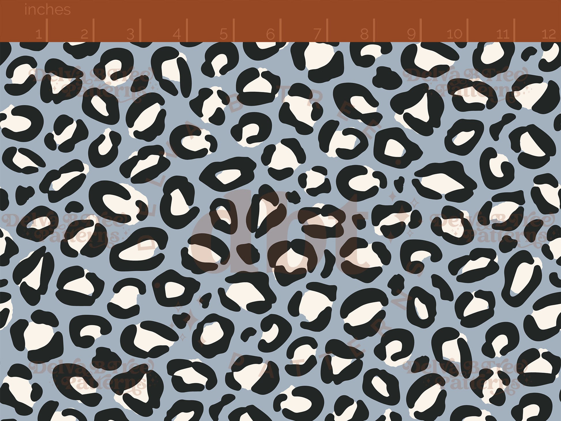 Cadet blue, ivory and black leopard print seamless pattern scale digital file for small shops that make handmade products in small batches.