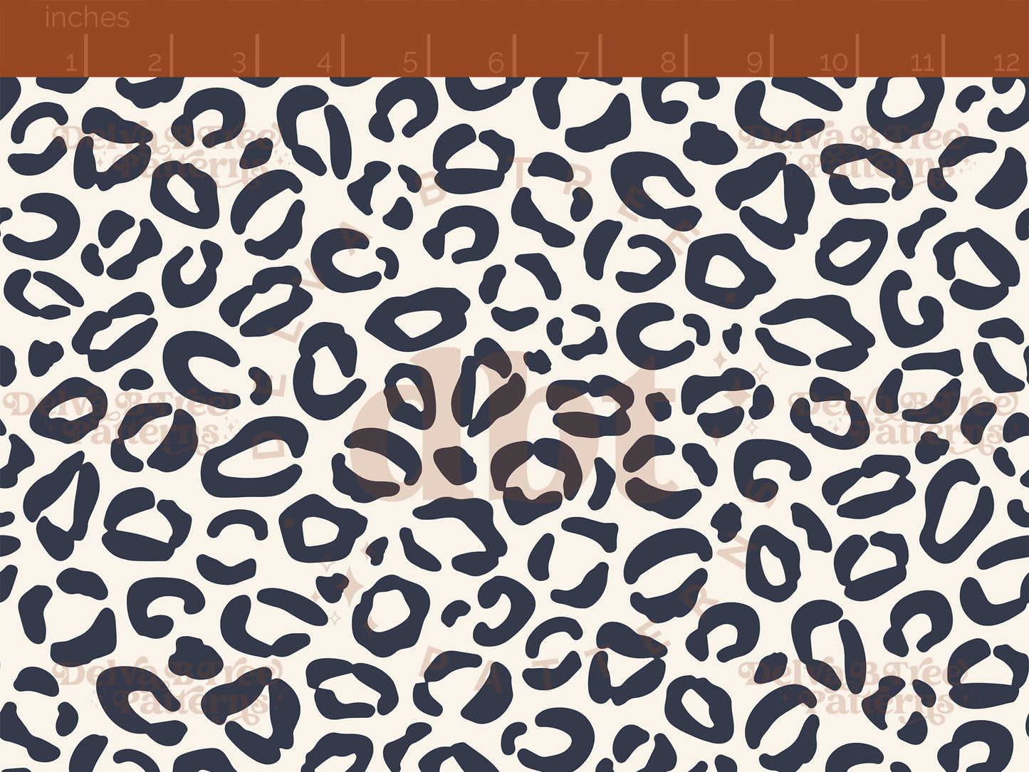 Dark indigo blue and cream leopard print seamless pattern scale digital file for small shops that make handmade products in small batches.