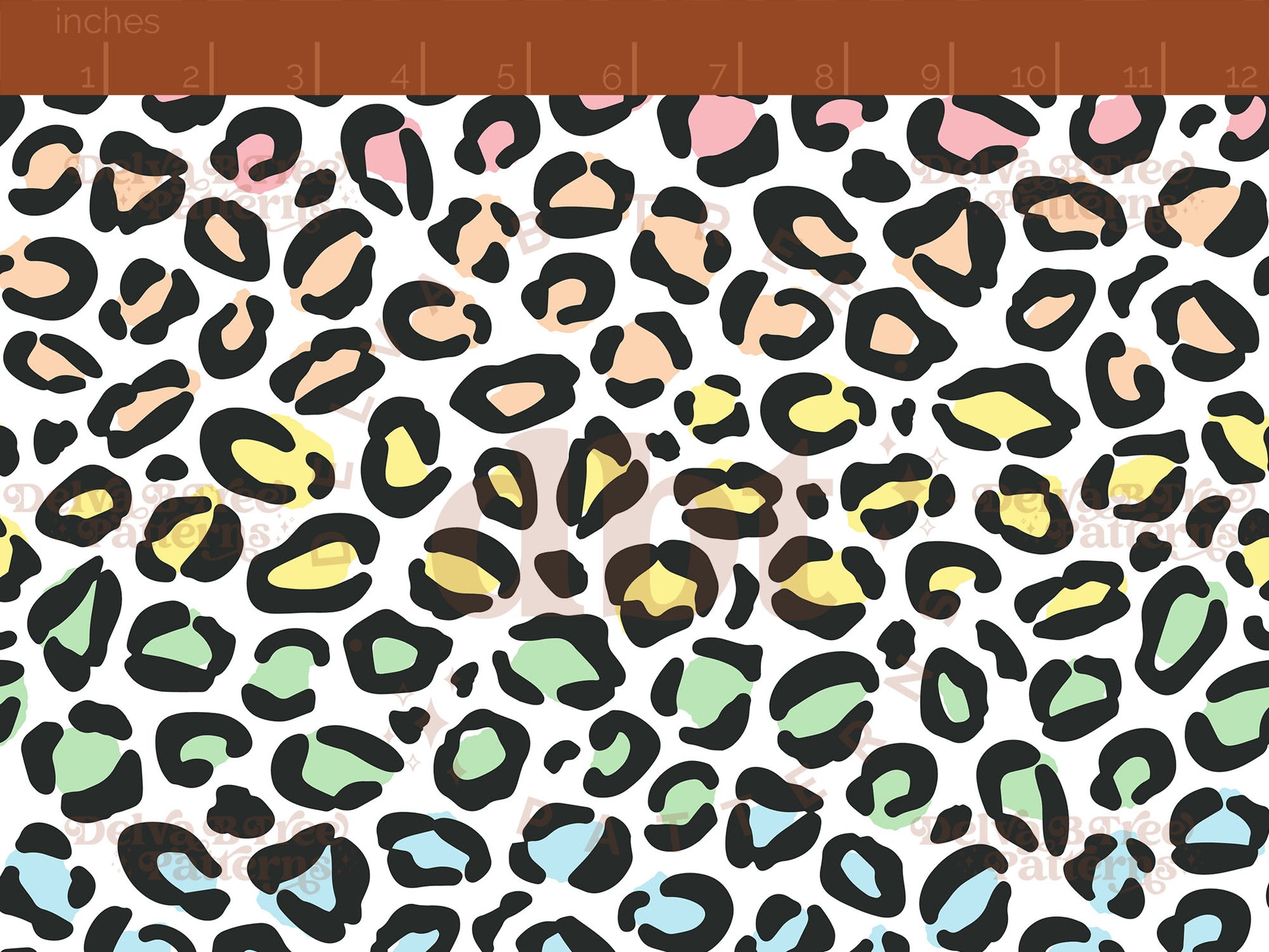 Colorful pastel rainbow and black leopard print seamless pattern scale digital file for small shops that make handmade products in small batches.