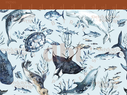 Watercolor Sea Life Seamless Pattern