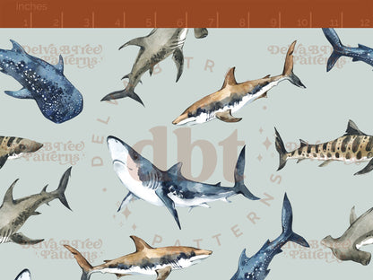 Watercolor Shark Seamless Pattern