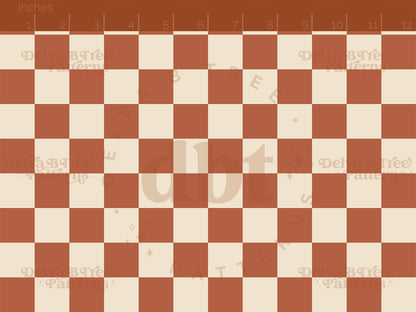 1" burnt orange / rust and off white / ivory / buttercream checkers seamless pattern scale digital file for small shops that make handmade products in small batches.