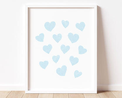 Baby Blue Hearts, XO and You Are My Sunshine Printable Wall Art Set of 3, Digital Download