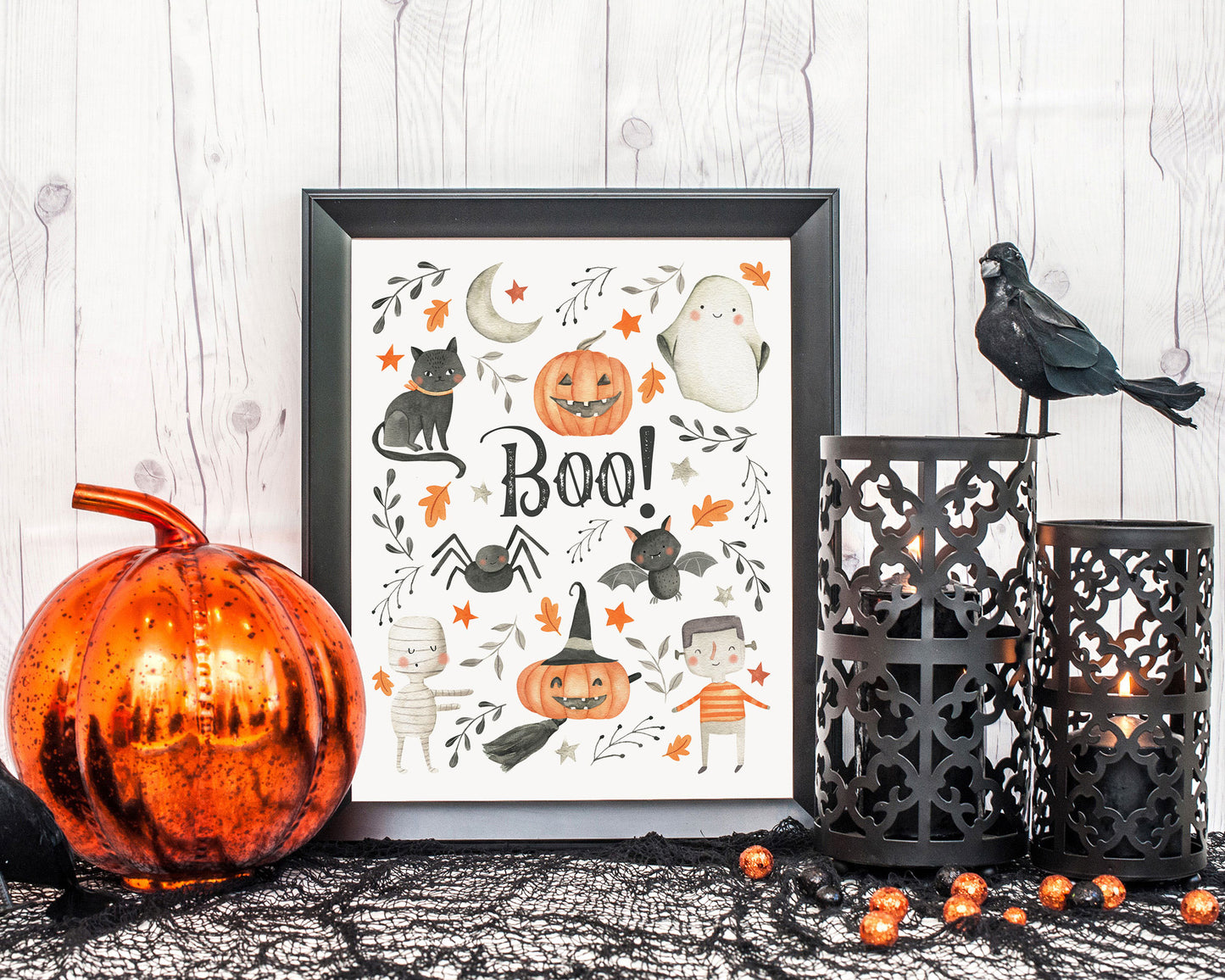Boo Halloween Printable Wall Art, Digital Download