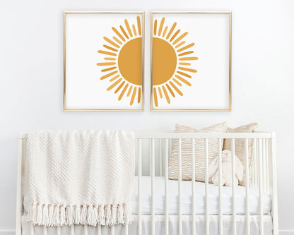 Mustard Yellow Sun Printable Wall Art, Digital Download