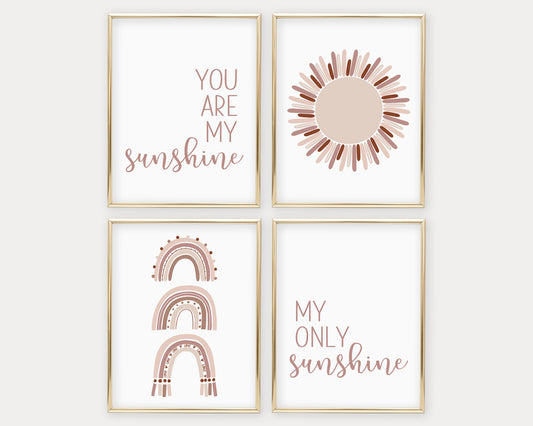 You Are My Sunshine My Only Sunshine Neutral Pink Rainbow Printable Wall Art, Digital Download