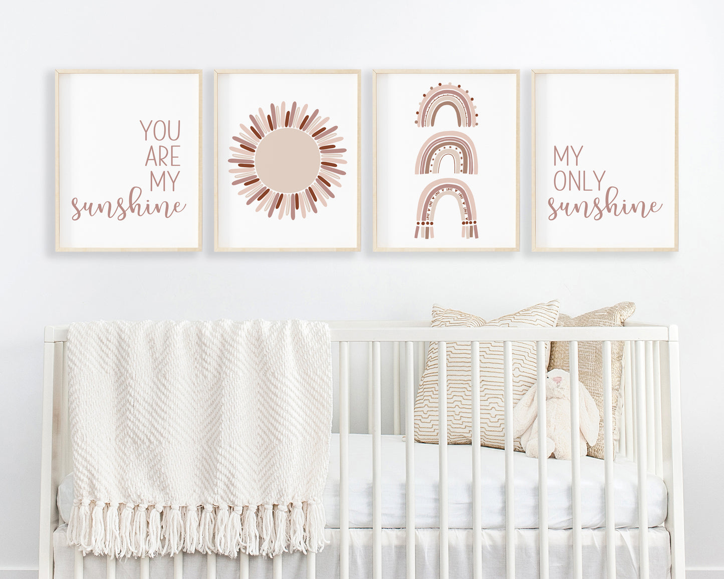You Are My Sunshine My Only Sunshine Neutral Pink Rainbow Printable Wall Art, Digital Download