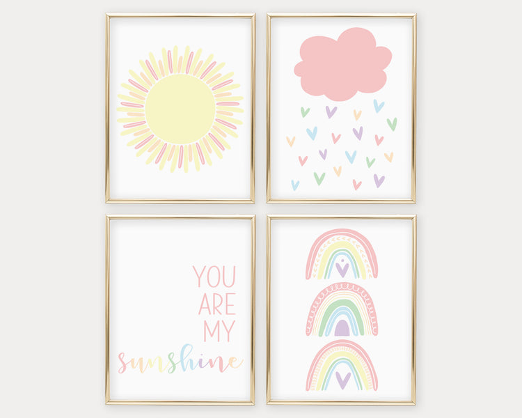 Pastel Rainbow You Are My Sunshine Printable Wall Art Set of 4, Digital Download