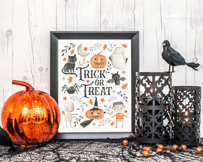 Trick or Treat Halloween Printable Wall Art, Digital Download