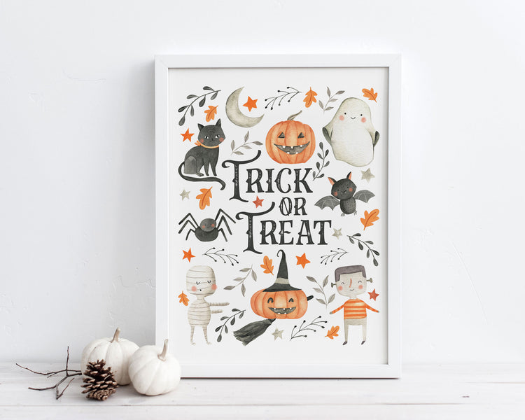 Trick or Treat Halloween Printable Wall Art, Digital Download