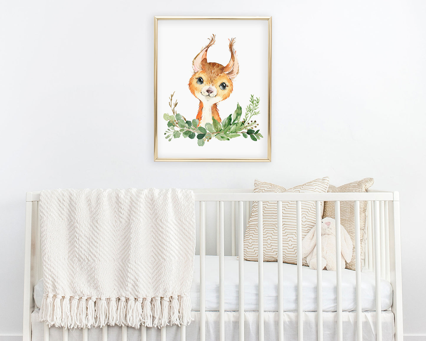 Watercolor Squirrel Woodland Greenery Printable Wall Art, Digital Download