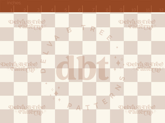 1" muted tan and off white checkers seamless pattern scale digital file for small shops that make handmade products in small batches.