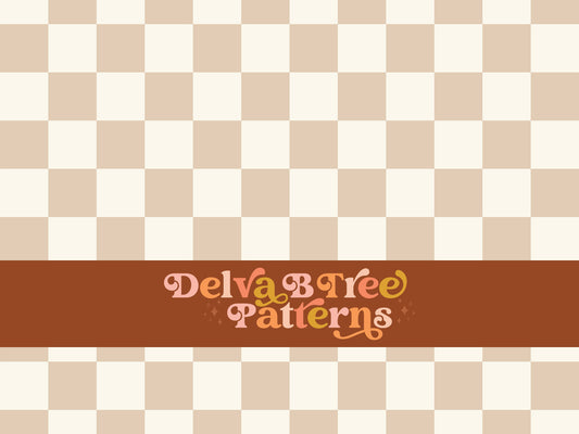 1" light brown and off white checkered seamless file for fabric printing. Boho classic Checked Repeat Pattern for textiles, polymailers, baby boy lovey blankets, nursery crib bedding, kids clothing, girls hair accessories, home decor accents, pet products.
