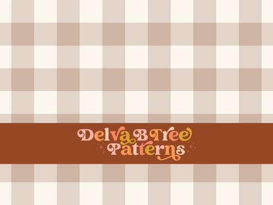 One inch muted tan and off white gingham seamless file for fabric printing. Classic Buffalo Checked Repeat Pattern for textiles, polymailers, baby boy lovey blankets, nursery crib bedding, kids clothing, girls hair accessories, home decor accents, pet products.