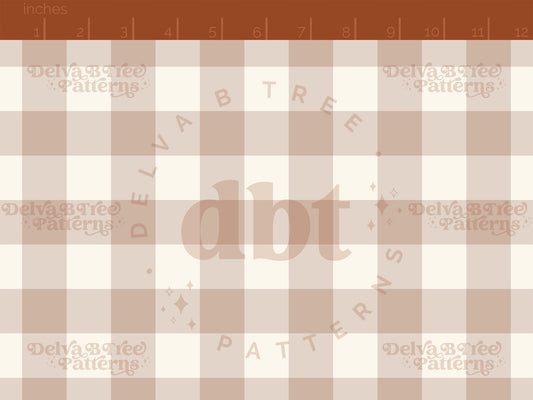 1" muted tan and off white gingham seamless pattern scale digital file for small shops that make handmade products in small batches.